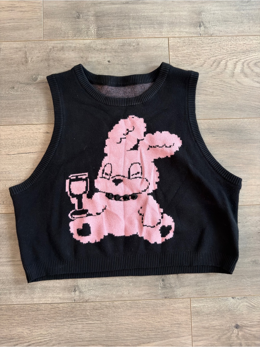 Cider Black & Pink Bunny Knit Crop
